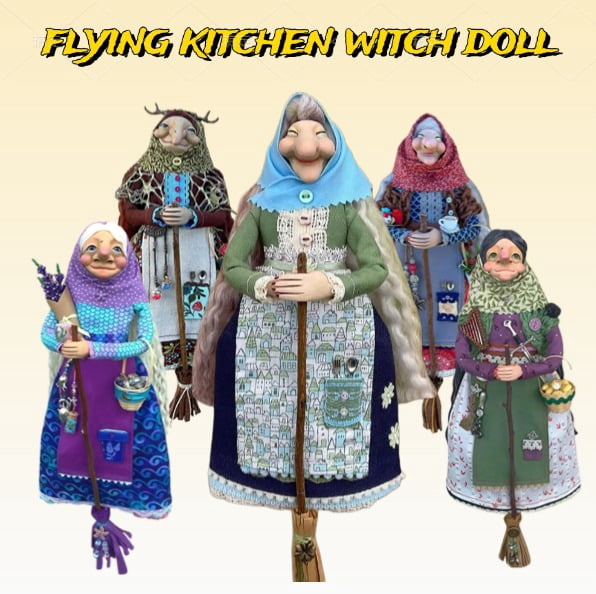 Kitchen Witches Hanging Doll, Handmade Kitchen Witch for Good Luck, Embroidered Witch Figure for ...