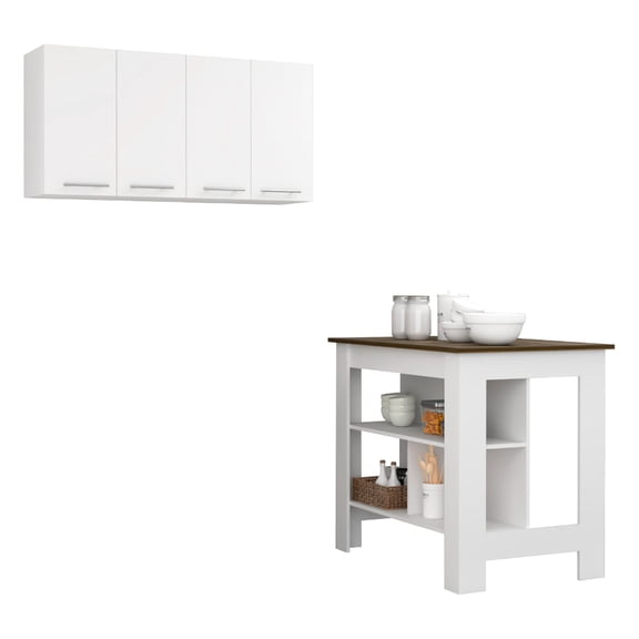 Kitchen With 5 Shelves And 4 Doors. White Walnut. Enhance Your Culinary Space Modern Practical