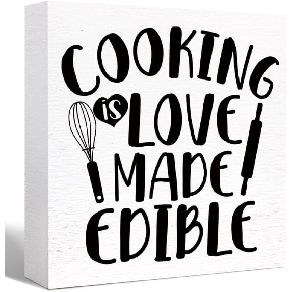 Kitchen Wood Box Signs,Cooking Love Made Edible Kitchen Wood Block Signs With Sayings For Kitchen Table Decor,Funny Kitchen Sign Decor For Shelf Counter 5x5 Inch