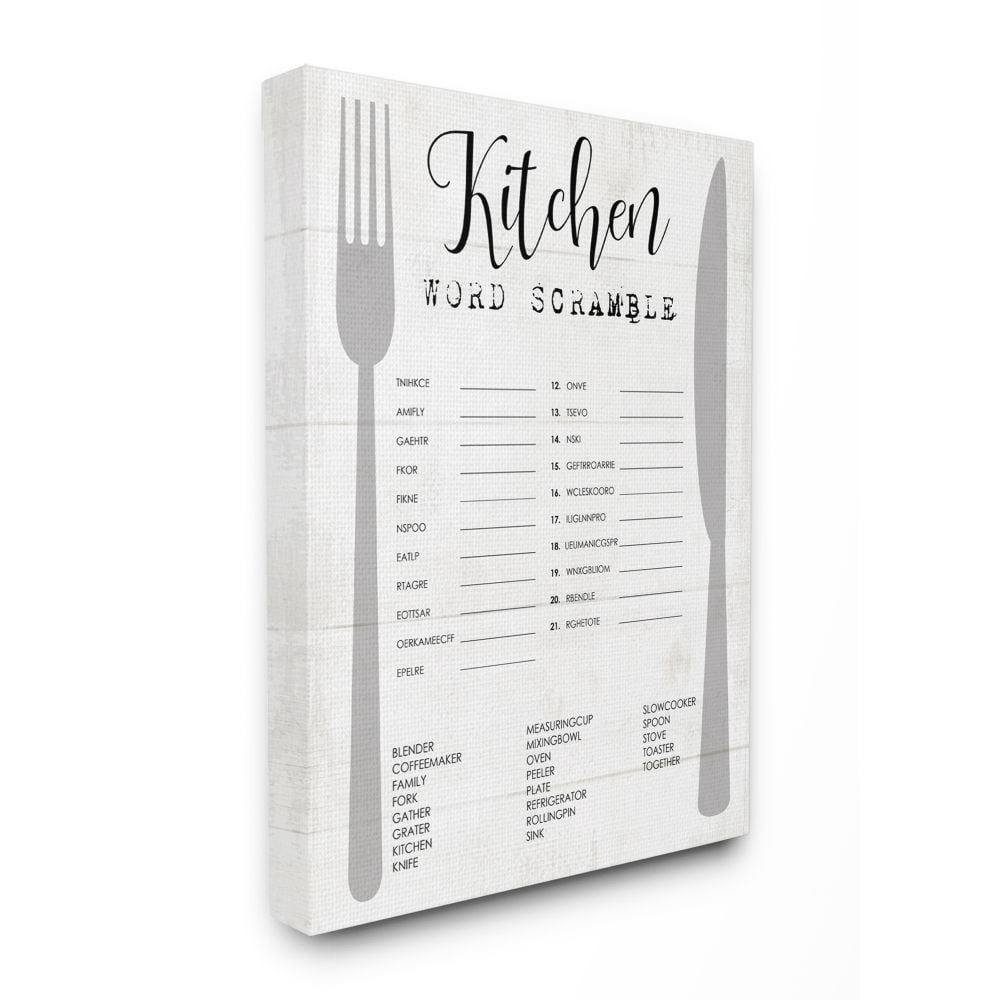 Kitchen Word Scramble Fun Family Word Design Oversized Stretched Canvas Wall Art by Daphne Polselli