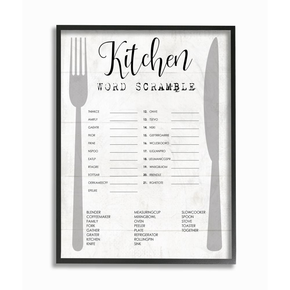 Kitchen Word Scramble Fun Family Word Design XXL Framed Giclee Texturized Art by Daphne Polselli