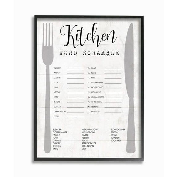 Kitchen Word Scramble Fun Family Word Design XXL Framed Giclee Texturized Art by Daphne Polselli