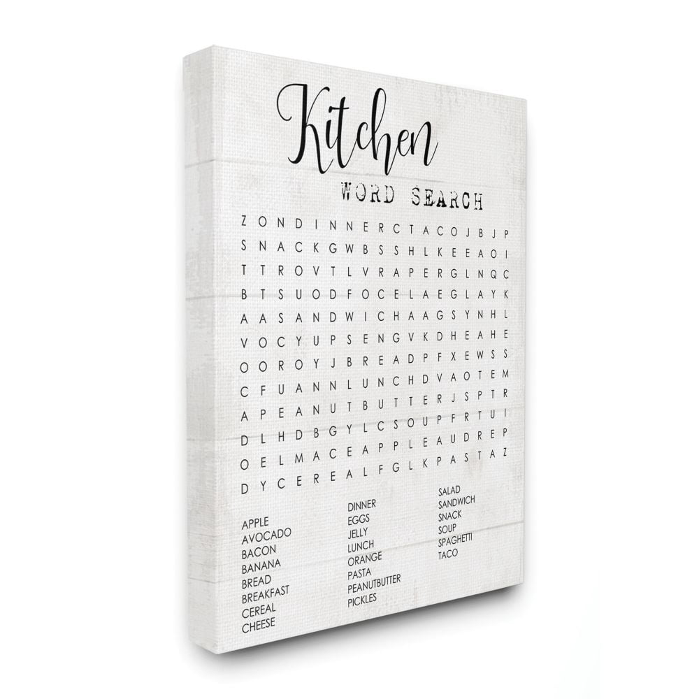 Kitchen Word Search Family Word Design Super Oversized Stretched Canvas Wall Art by Daphne Polselli