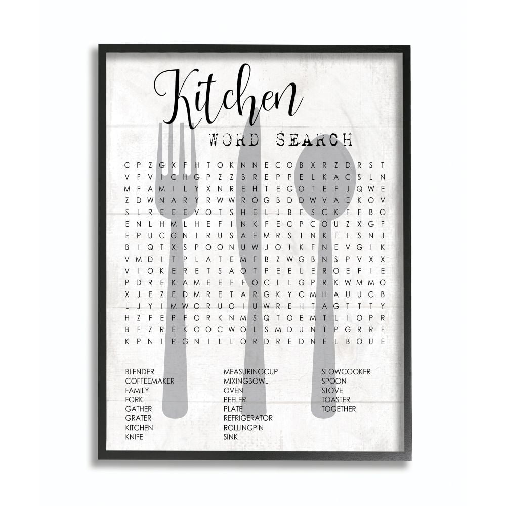 Kitchen Word Search Fun Family Word Design Framed Giclee Texturized Art by Daphne Polselli