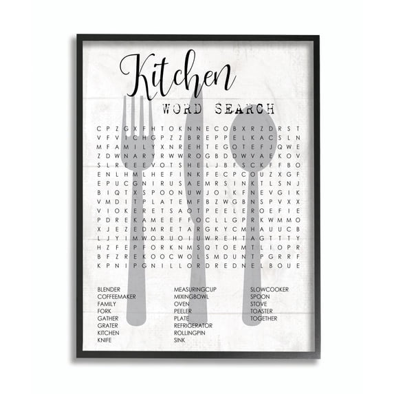 Kitchen Word Search Fun Family Word Design Oversized Framed Giclee Texturized Art by Daphne Polselli