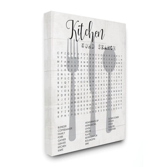 Kitchen Word Search Fun Family Word Design Oversized Stretched Canvas Wall Art by Daphne Polselli