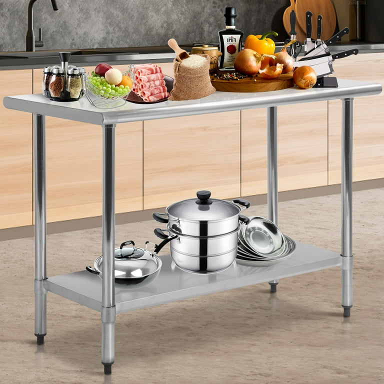 Kitchen Work Table Food Prep Table Stainless Steel Table Heavy Duty Metal  Kitchen Prep Table Commercial Kitchen Prep & Work Table 24 x 60,Galvanized