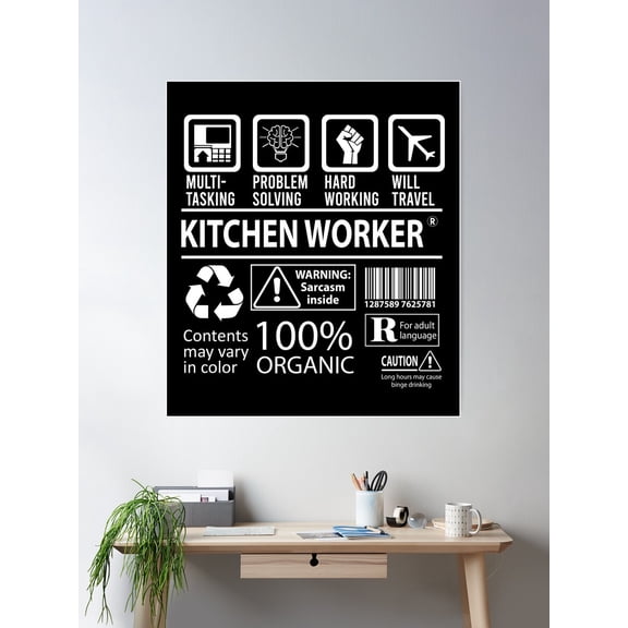 Kitchen Worker T Shirt - Multitasking Job Gift Item Tee Poster Wall Art, Modern Wall Decor For Living Room Bedroom, 16x24 UNFRAMED