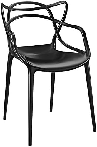 Entangled Modern Black Plastic Armchair with Foot Caps