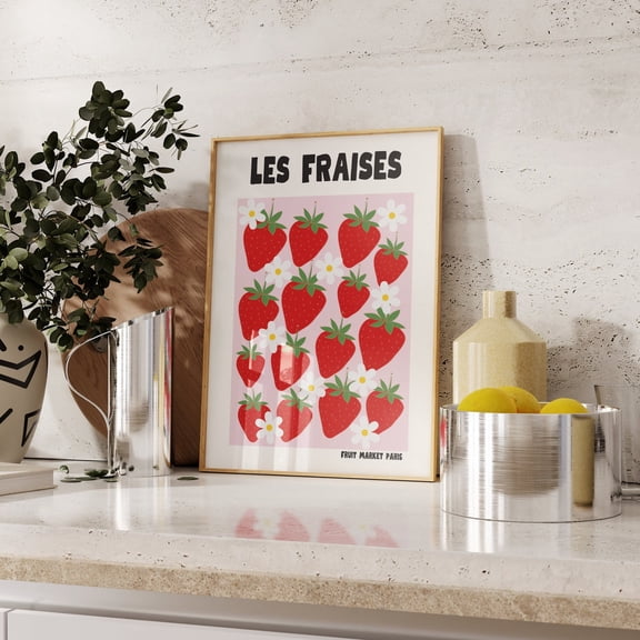 Kitchen art strawberry wall art dining room wall art colourful kitchen artwork trendy home decor posters, Unframed Paper Poster 8x10in