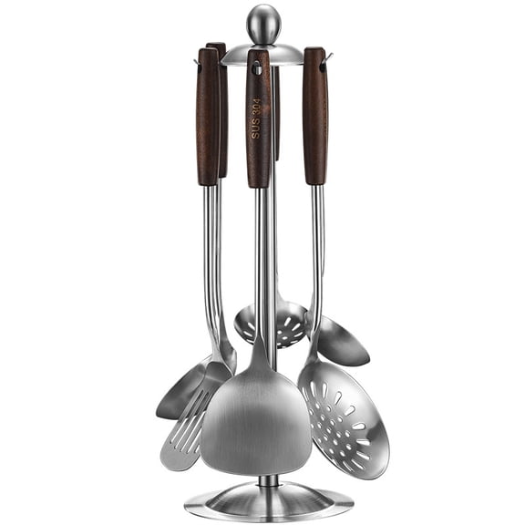 Kitchen cooking wooden handle 304 stainless steel spatula creative wooden handle colander shovel kitchen utensil set,silver