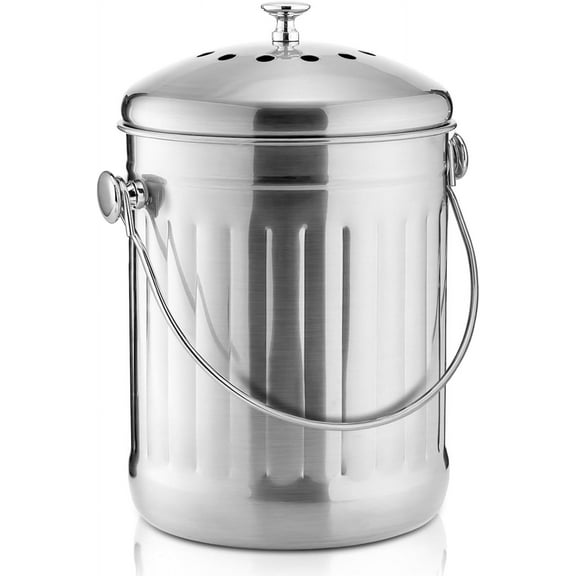 Kitchen countertop compost bin, 1.3 gallon matte copper-colored stainless steel compost bin, with lid, odorless food waste bin, comes with 2 activated carbon filters, indoor compost bin.