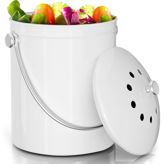 Kitchen countertop compost bin, kitchen compost bucket with lid, includes 1 spare charcoal filter, household essentials