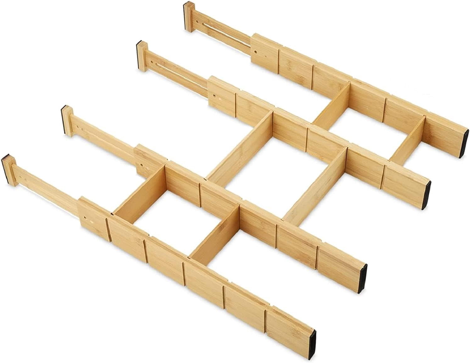 Kitchen drawer organizer 4-piece set - bamboo adjustable expandable drawer organizer with insert, spring-loaded drawer organizer for utensils, silverware, vanity, and bathroom organization