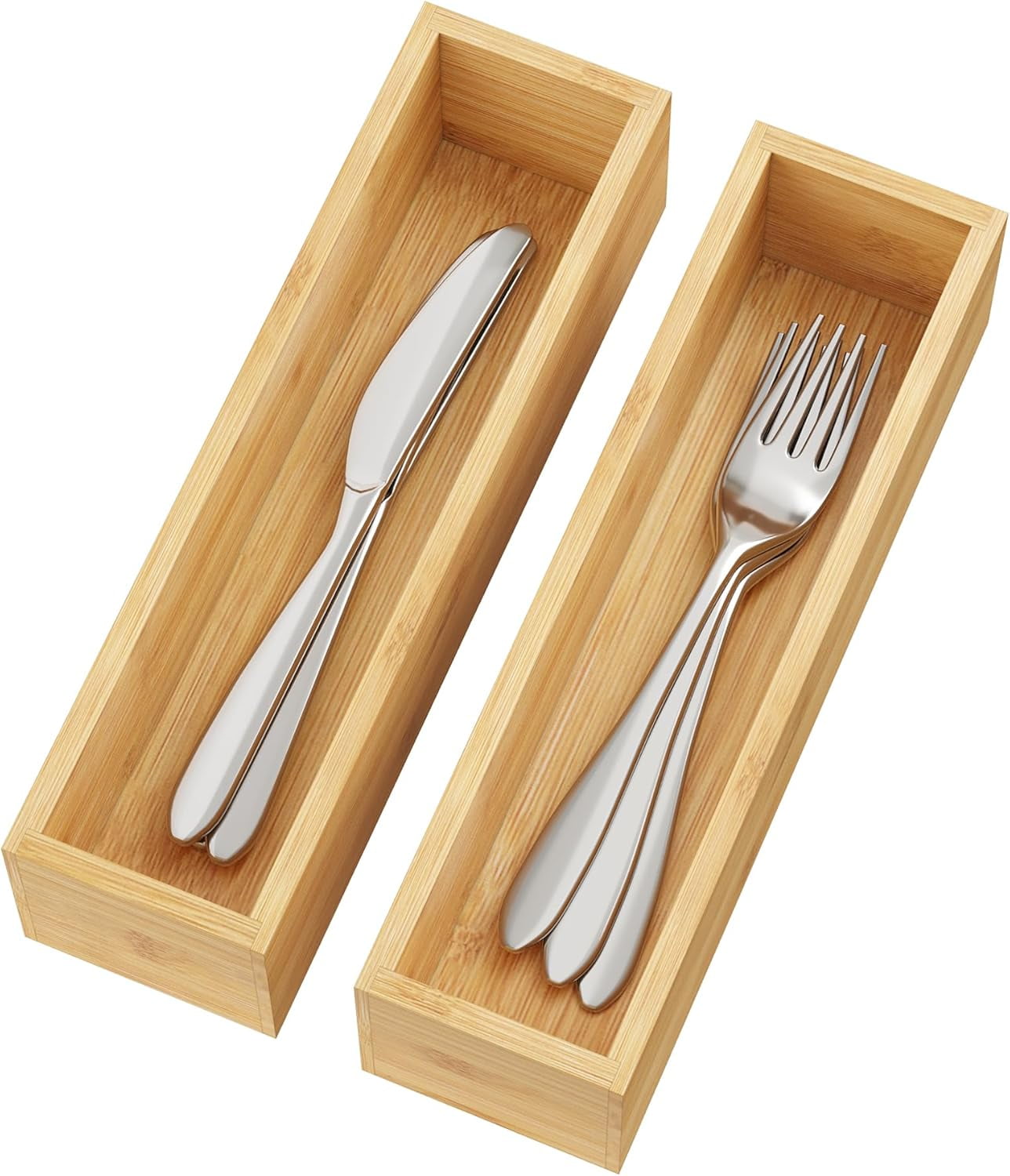 Kitchen drawer organizer, small silverware drawer organizer, bamboo utensil organizer, suitable for bathroom, changing room, office, storage room (natural color, 11