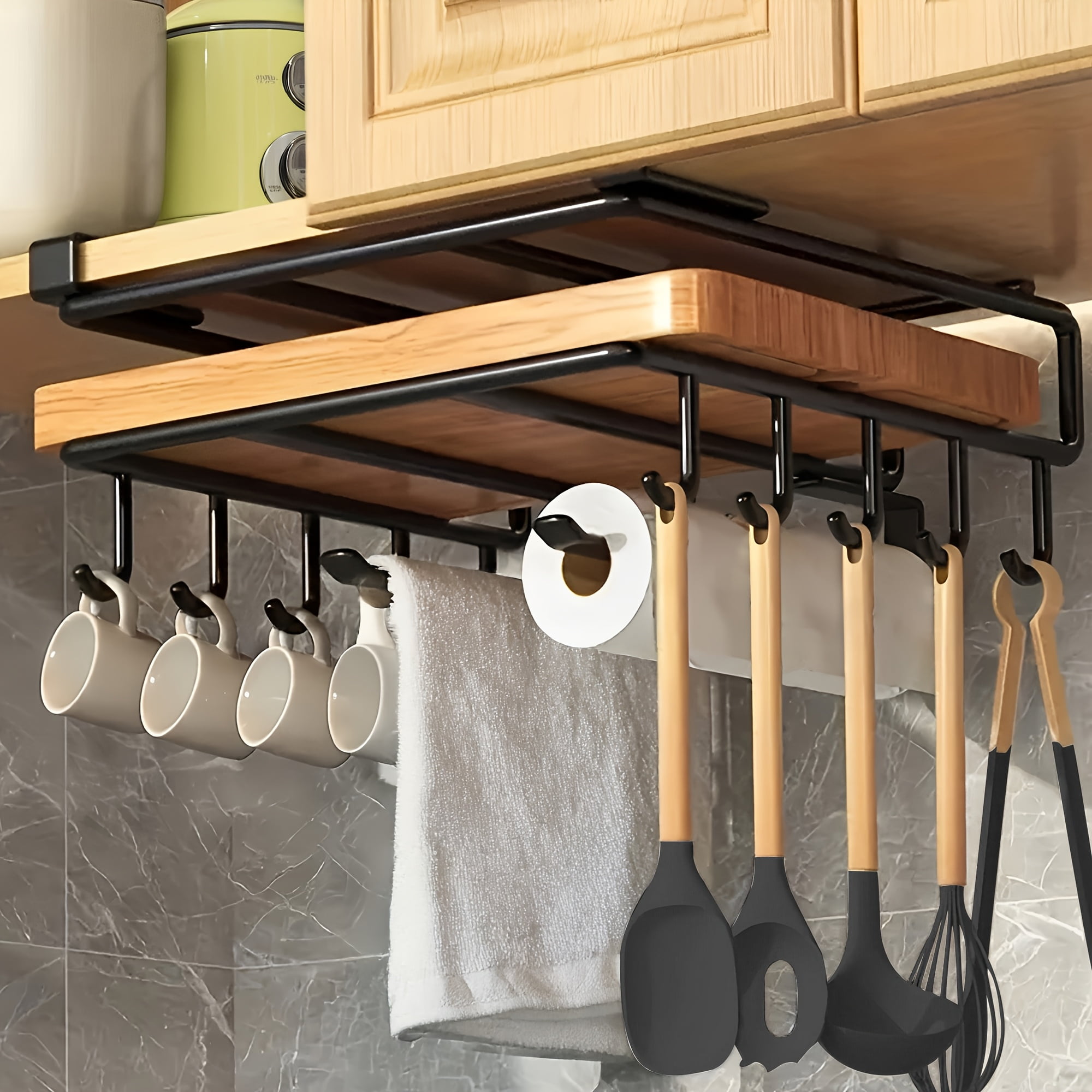 Kitchen hanging rack with hooks, kitchen storage rack, stainless steel ...