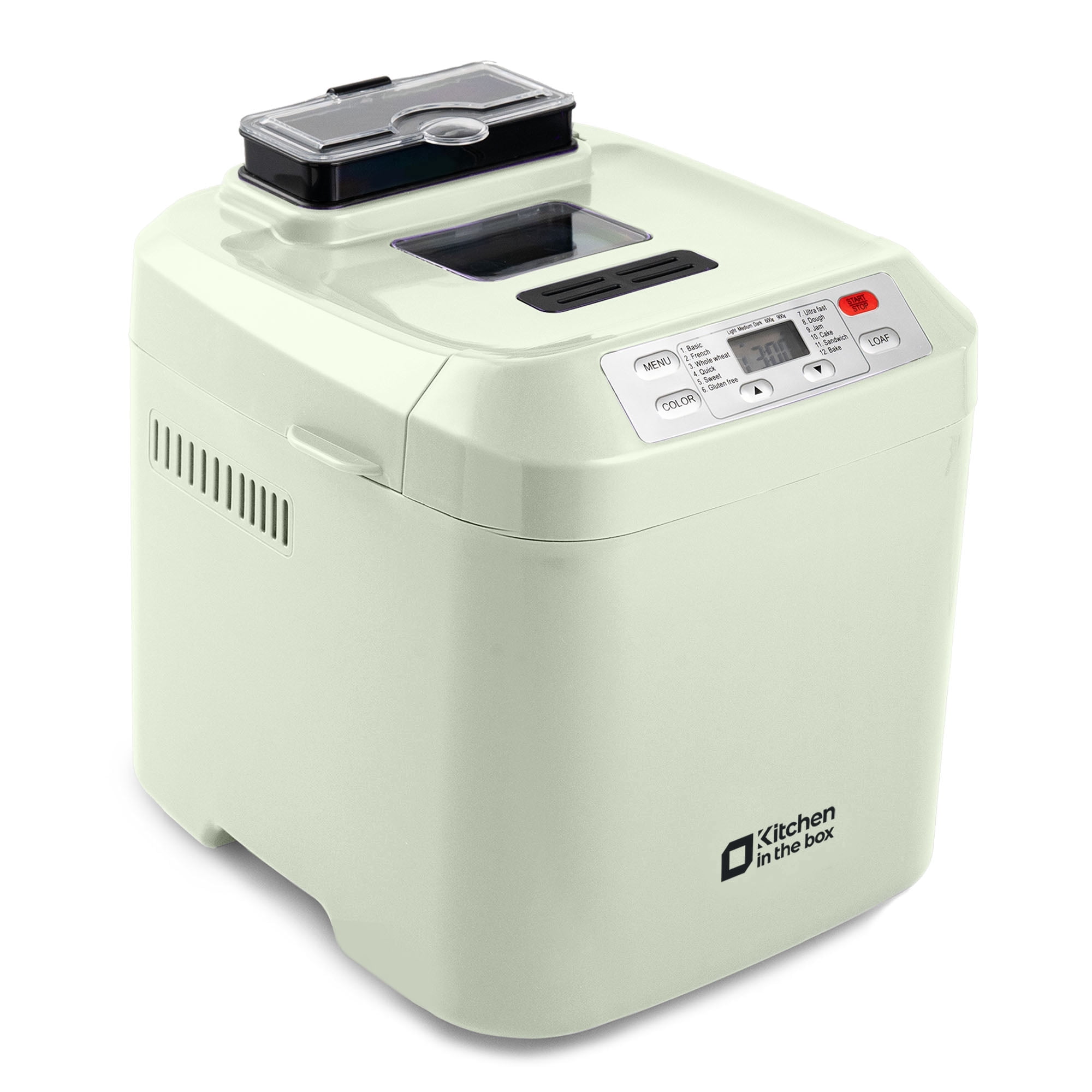 Kitchen in the Box 2lb Bread Maker with Auto Fruit Nut Dispenser, 12-in-1 Gluten-Free Bread Machine, 13H Delay Timer, Nonstick Pan, Keep Warm, Green