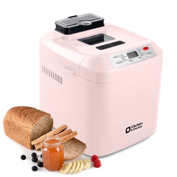 Kitchen in the Box 2lb Bread Maker with Auto Fruit Nut Dispenser, 12-in-1 Gluten-Free Bread Machine, 13H Delay Timer, Nonstick Pan, Keep Warm, Pink