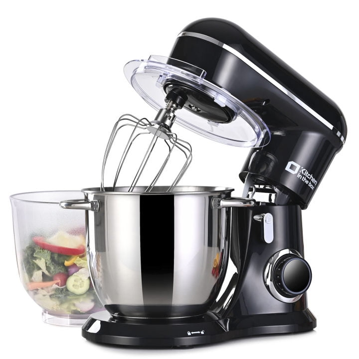 Kitchen in the box 10 Speeds Stand Mixer with 4.5QT+5QT Two Bowls, 450W Electric Food Mixer with Tilt-Head - Black