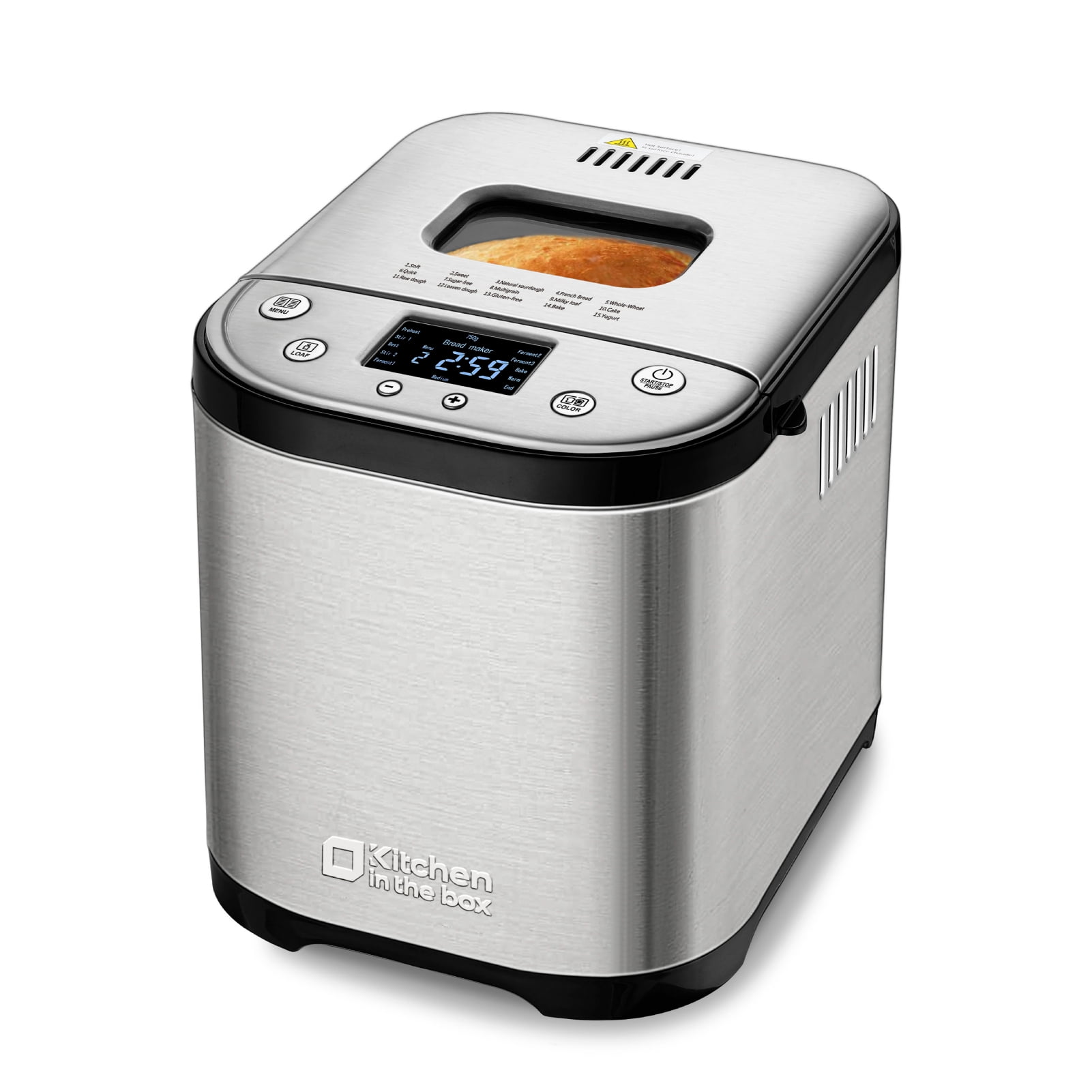 15-in-1 Digital Bread Maker, 2LB Stainless Steel Automatic Breadmaker with Recipes-Silver