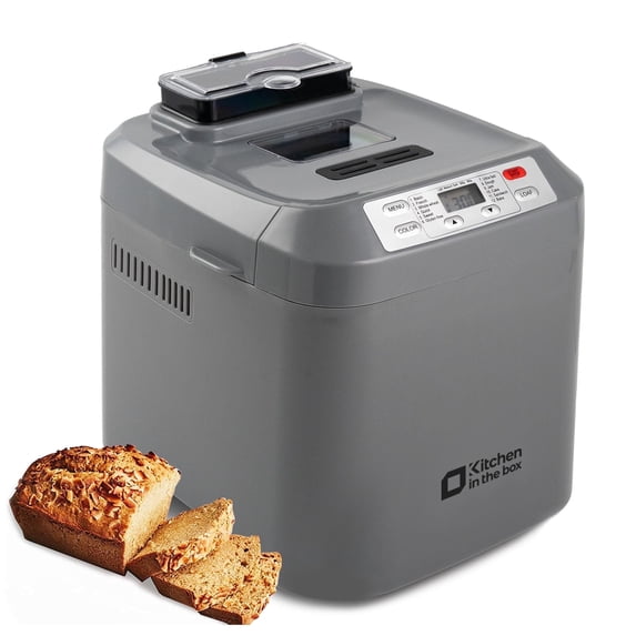 Kitchen in the Box 2lb Bread Maker with Auto Fruit Nut Dispenser, 12-in-1 Gluten-Free Bread Machine, 13H Delay Timer, Nonstick Pan, Keep Warm, Gray
