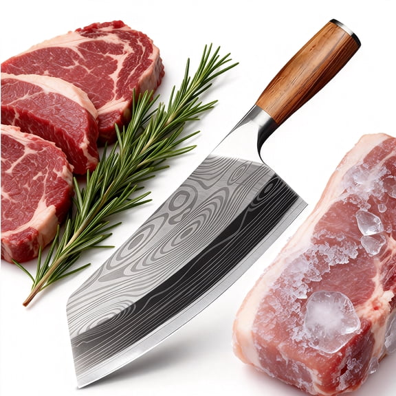 Butcher Knife Heavy Duty Bone Cleaver Knife for Meat Cutting,8-inch High Carbon Steel Chopping Knife Chinese Chef's Knife Vegetable Knife