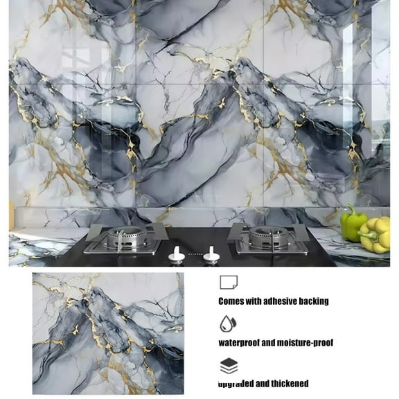 Kitchen marble wall stickers waterproof and oil-proof thick stickers stove countertop protective film self-adhesive wallpaper