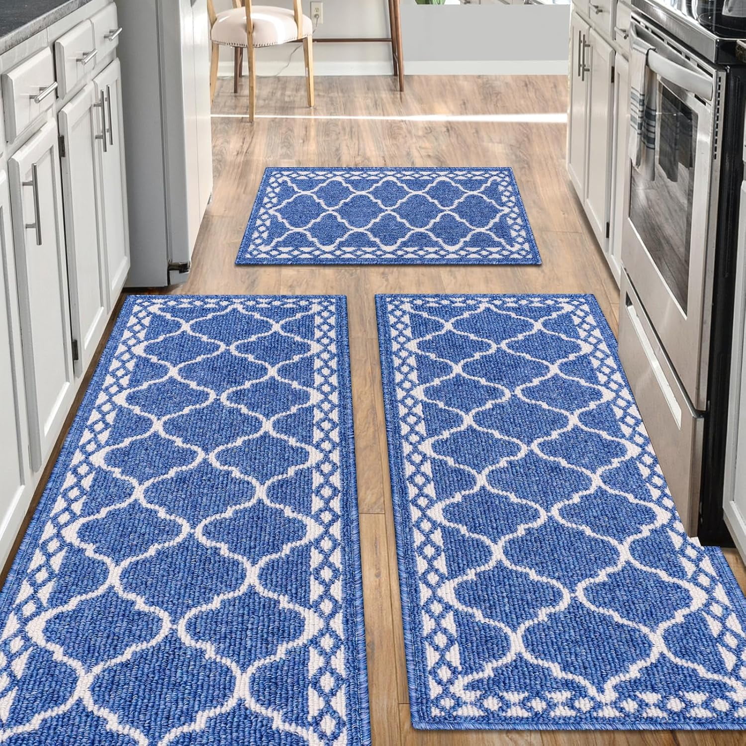 Kitchen Mats 3-Piece Set - Non-Slip, Washable Runner Rugs, Grey, Farmhouse Style For Floor Protection