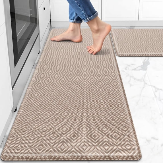 Kitchen mats for Floor, 2PCS Kitchen Rugs Non-Slip Water and Oil Absorbent Runner Rugs for Kitchen, Floor, Office, 17.3"x30"+17.3"x47", Apricot