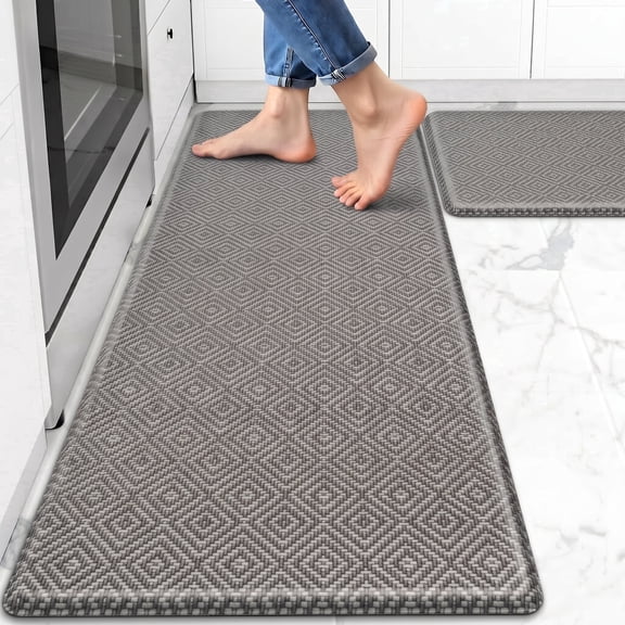 Kitchen mats for Floor, 2PCS Kitchen Rugs Non-Slip Water and Oil Absorbent Runner Rugs for Kitchen, Floor, Office, 17.3"x30"+17.3"x47", Grey