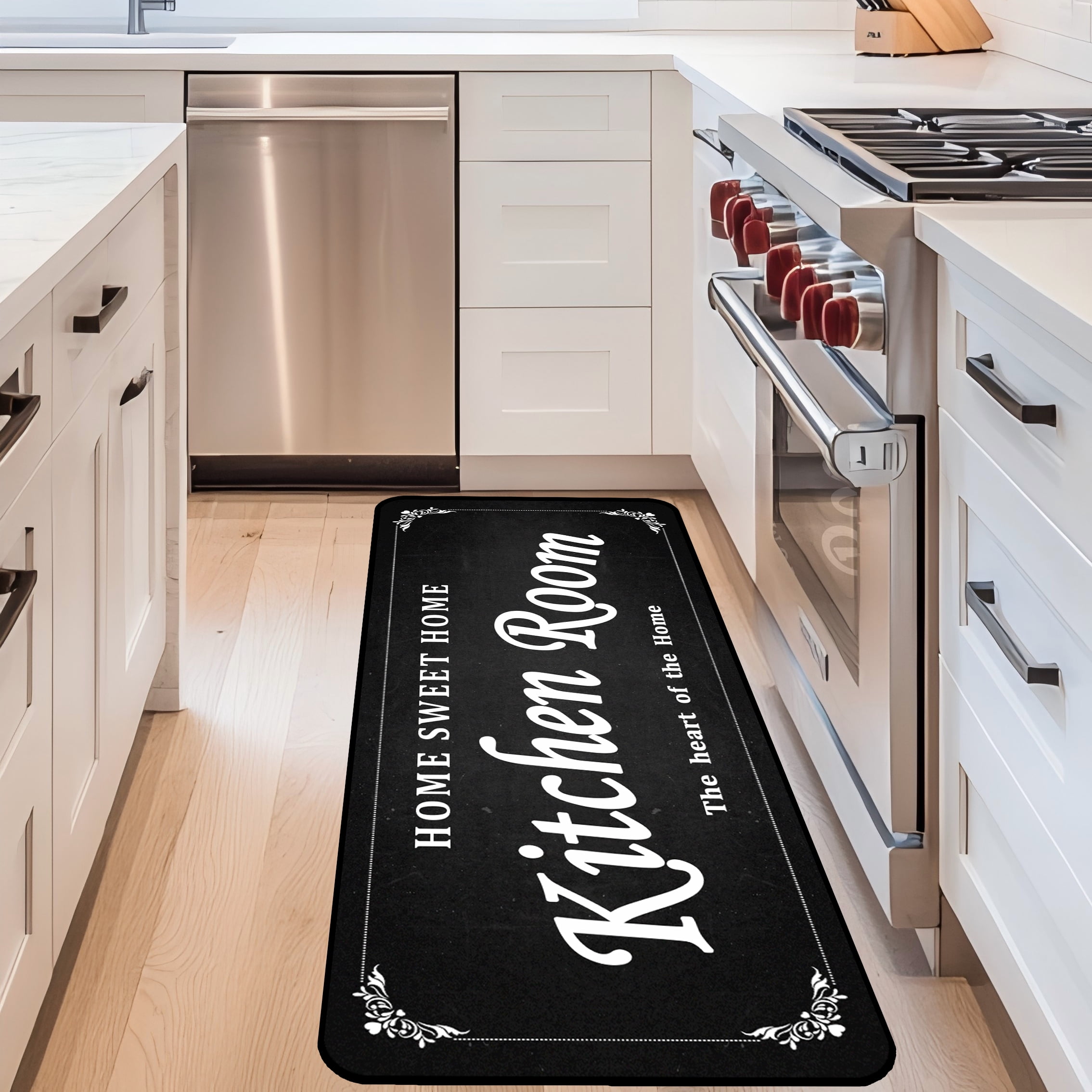 Kitchen rug Black Anti-Fatigue Kitchen Floor Mat – Non-Slip, Cushioned ...