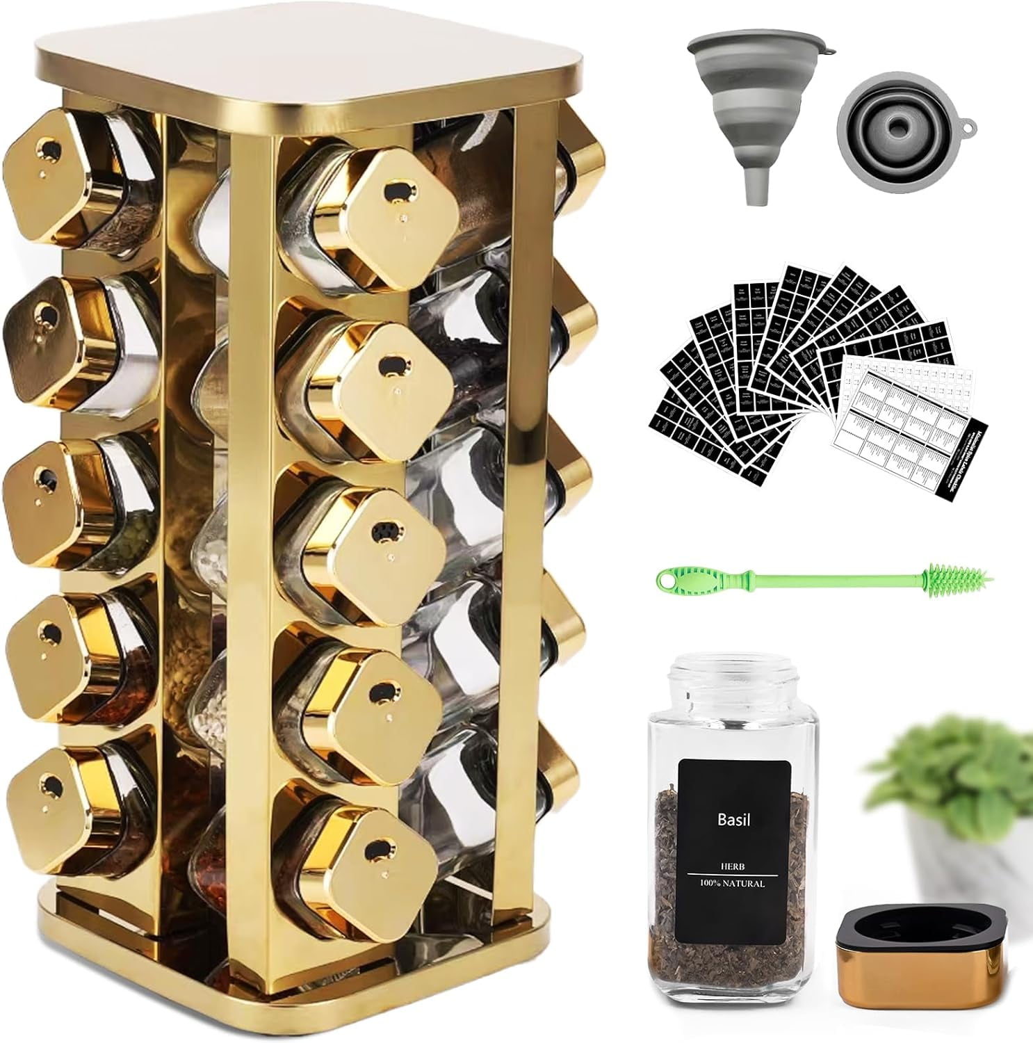 Kitchen stainless steel spice rack with 20 food grade glass cans-275 ...