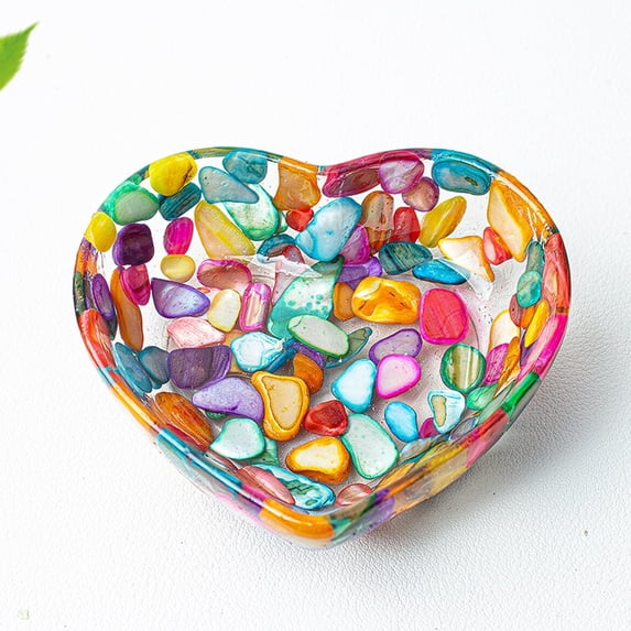 Resin Bowl, Heart Decor with Unique Stone Chips, Durable Quality, and Practical Versatility for Jewelry, Keys, and Romantic Gifts.