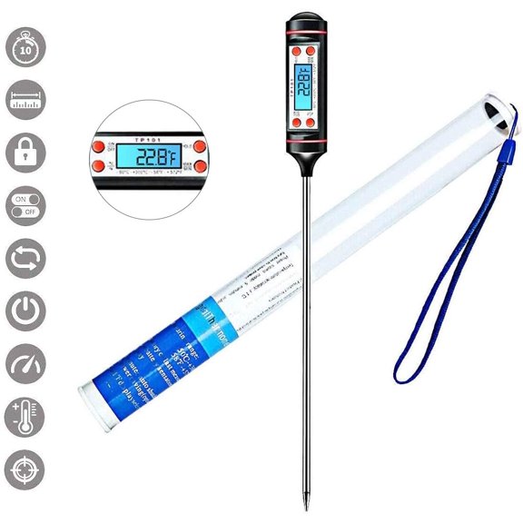Kitchen thermometer Universal household thermometer, reads immediately with a long probe, digital LCD, anti-corrosion protection, for roasting, cooking, grilling/BBQ, baking, baby feeding