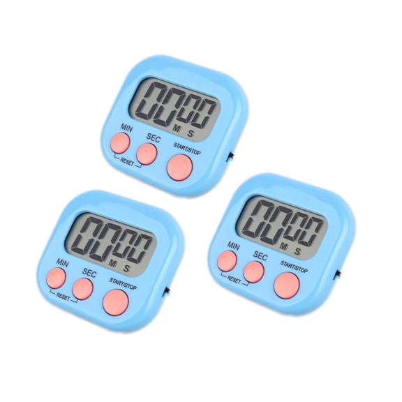 Kitchen timer, large numbers, magnetic backing, stand, suitable for cooking, baking, sports games, offices, etc., without battery, blue,3-piece set