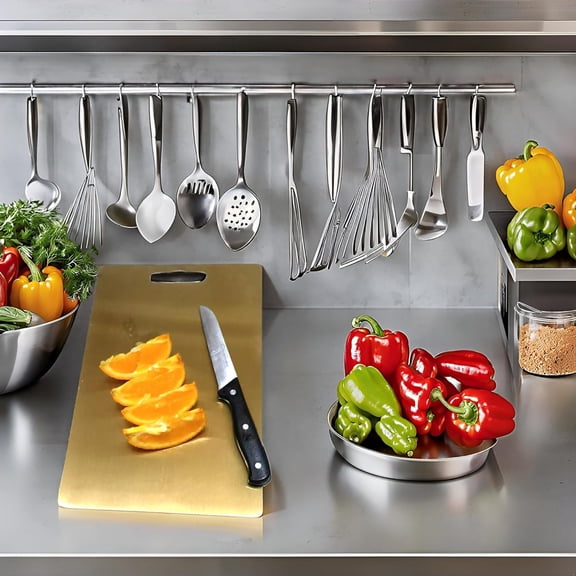 Kitchen tools Titanium Cutting Board Stainless steel double-sided Cutting Board, Stainless steel and face pad suitable for Cutting various fruits, seafood, Fish, Vegetables, and Mea (golden)
