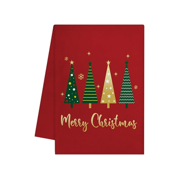 Kitchen towels, Microfiber Dish towels, Christmas Tree Print Hanging Hand Bath towel for Kitchen and Bathroom, Soft and Quick-Drying, Decorative, Reusable
