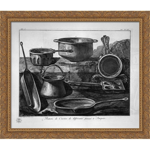 Kitchen utensils 32x28 Large Gold Ornate Wood Framed Canvas Art by Giovanni Battista Piranesi