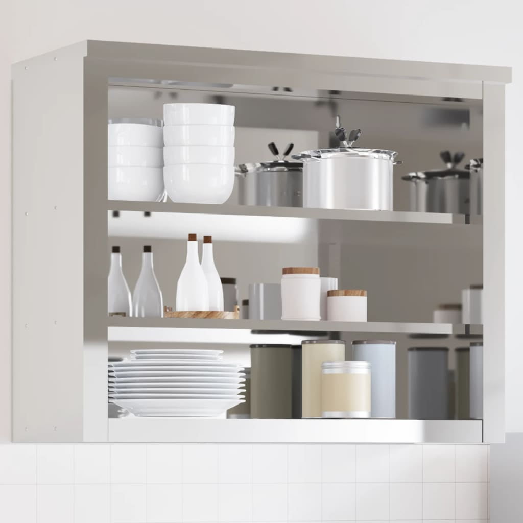 Kitchen wall with shelves stainless steel