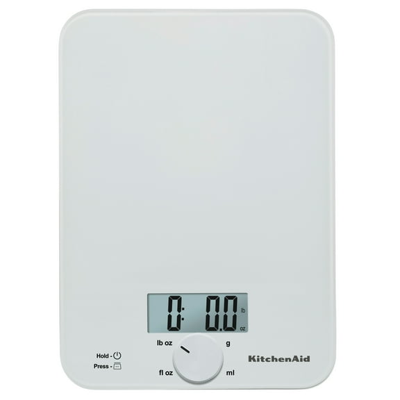 KitchenAid 11lb Digital Glass Top Kitchen and Food Scale Measures Liquid and Dry Ingredients, White