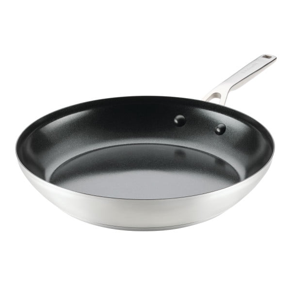 KitchenAid 12" Stainless Steel 3-Ply Base Ceramic Nonstick Induction Frying Pan, Dishwasher Safe, Oven Safe to 500°F,  Stainless Steel