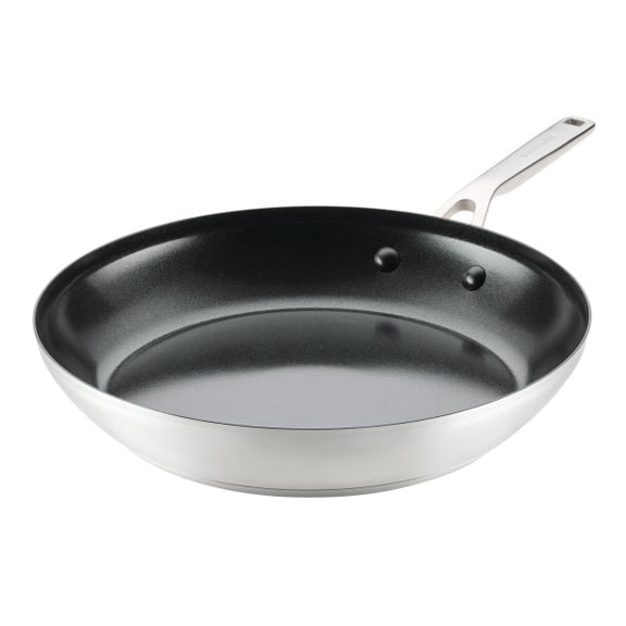KitchenAid 12" Stainless Steel 3-Ply Base Ceramic Nonstick Induction Frying Pan, Dishwasher Safe, Oven Safe to 500F, Stainless Steel