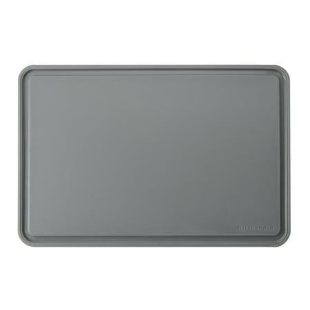 KitchenAid 12x18 Poly Cutting Board, Perimeter Trench, Non Slip Edges, Dishwasher Safe Matte Gray
