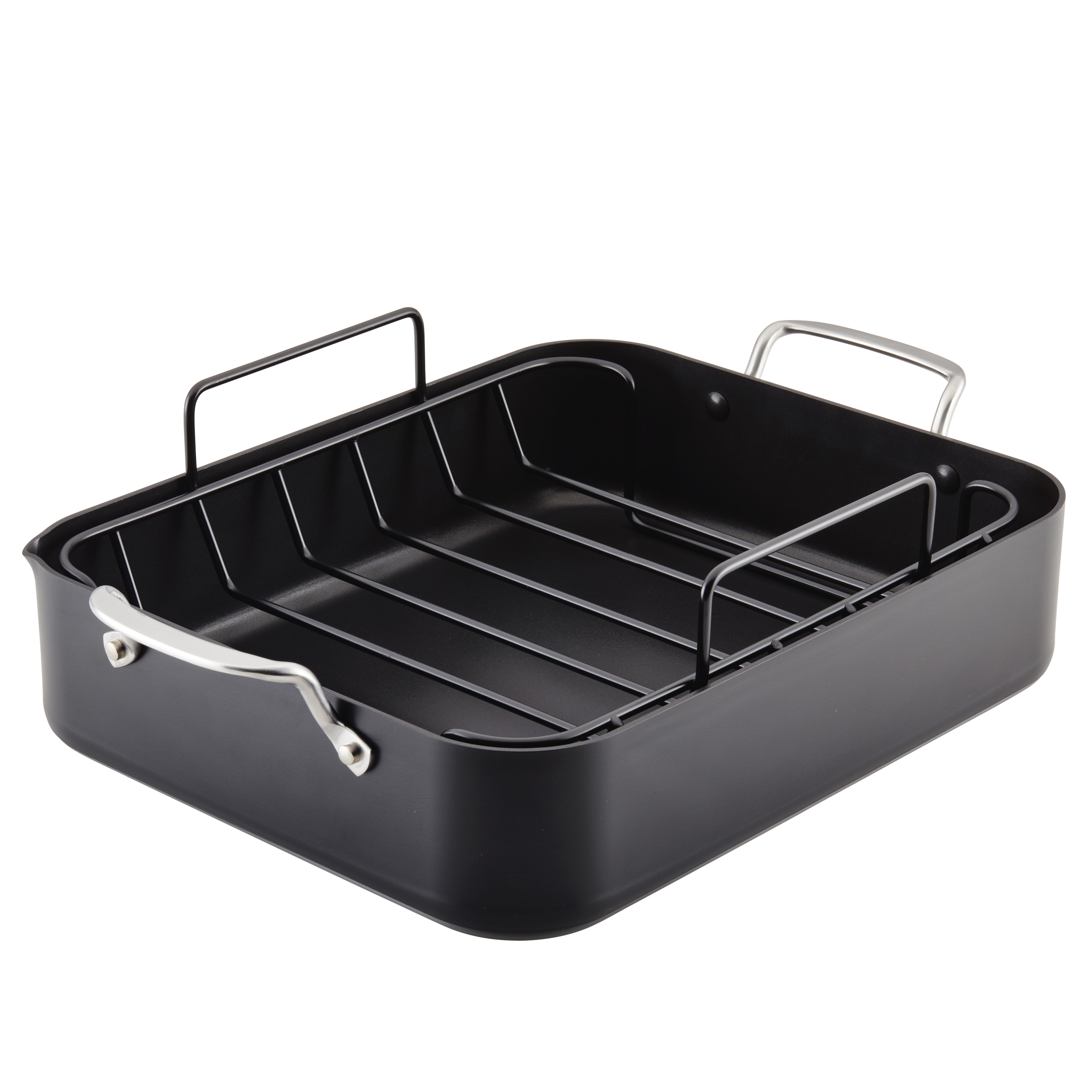 Matte Black Hard Anodized Induction Roaster with Nonstick Rack