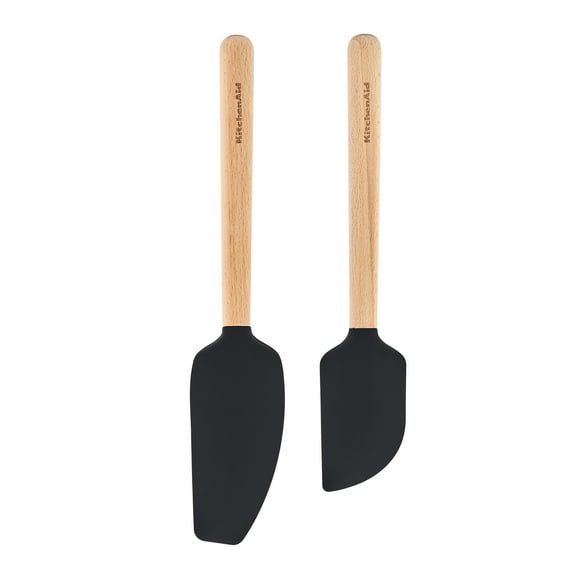 KitchenAid 2-Piece Silicone Mixing Spatula and Scraper Set for Cooking, Black