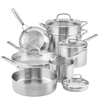 KitchenAid 3 Ply Base Stainless Steel Cookware Set, 11 Piece, Brushed Stainless Steel