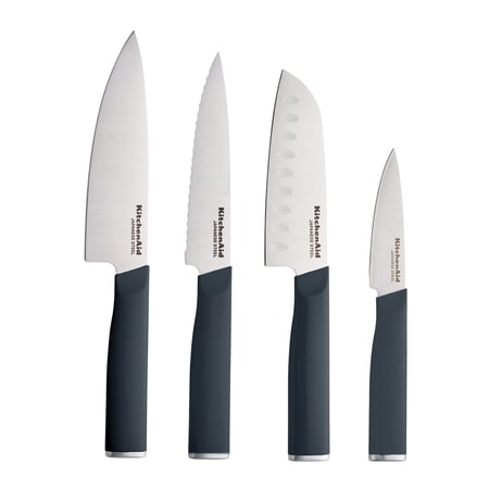 KitchenAid 4-Piece Chef Knife Set with Blade Covers, High-Carbon Japanese Steel, Charcoal Gray