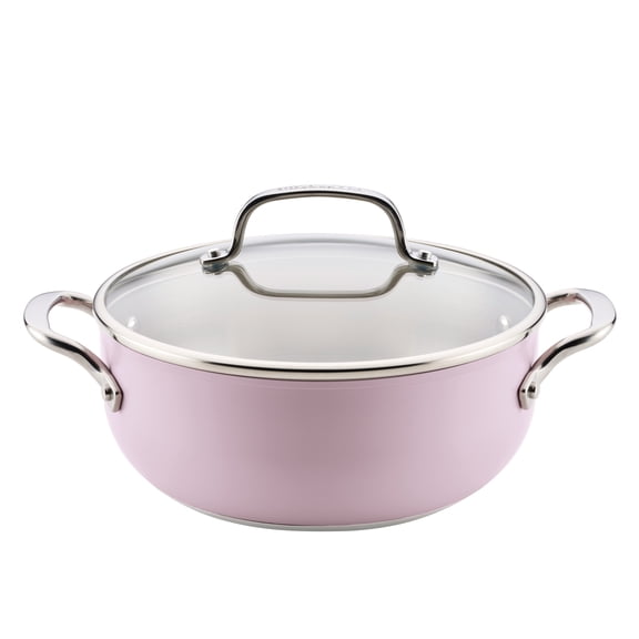 KitchenAid 4qt Color-Finished Stainless Steel 3-Ply Base Casserole with Lid Dishwasher and Metal Utensil Safe, Induction Suitable and Oven Safe to 500F, Wildflower