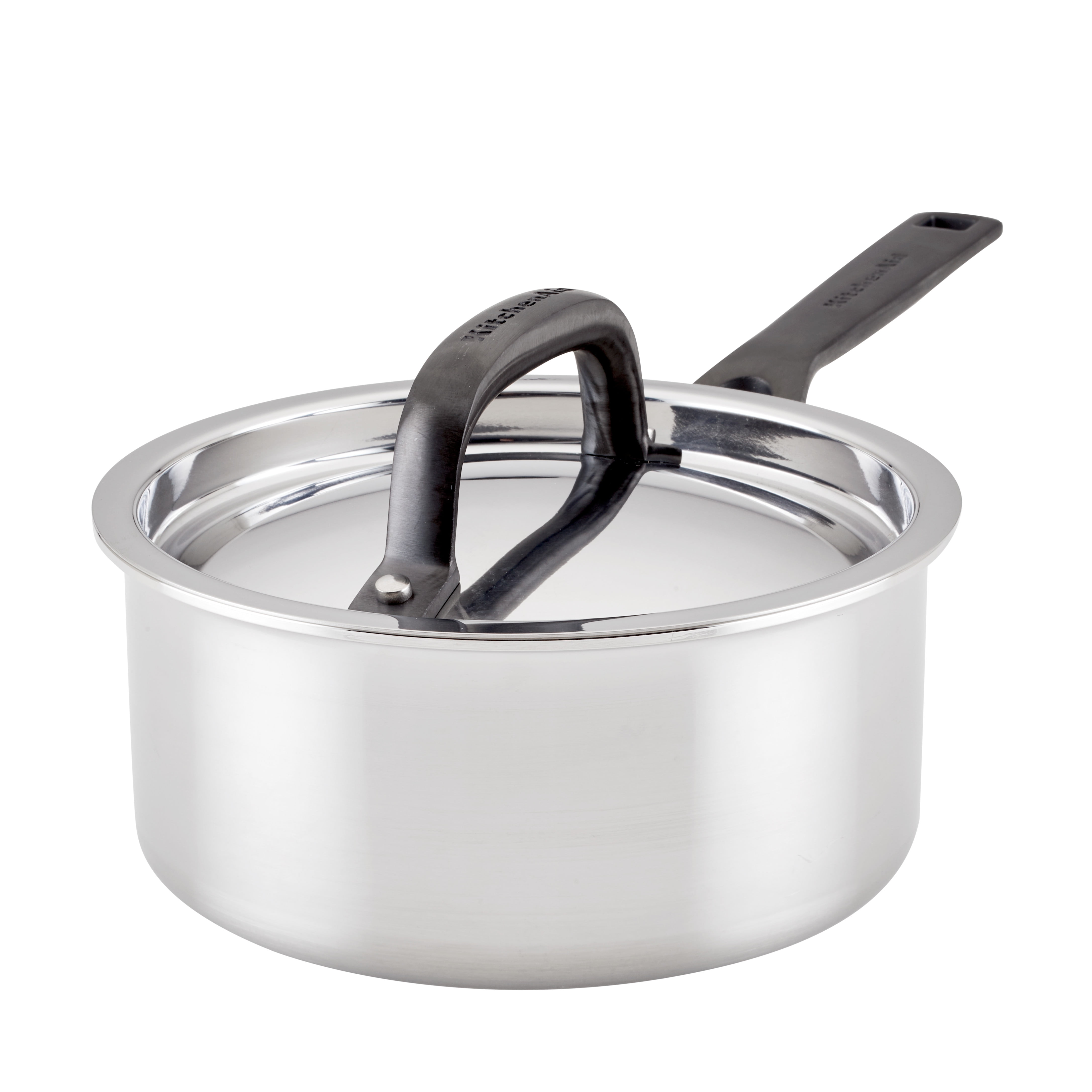 KitchenAid 5-Ply Clad 1.5 Quart Stainless Steel Induction Sauce Pan with Lid, Dishwasher Safe, Metal Utensil, Broiler and Oven Safe to 500Â°F, Polished Stainless Steel