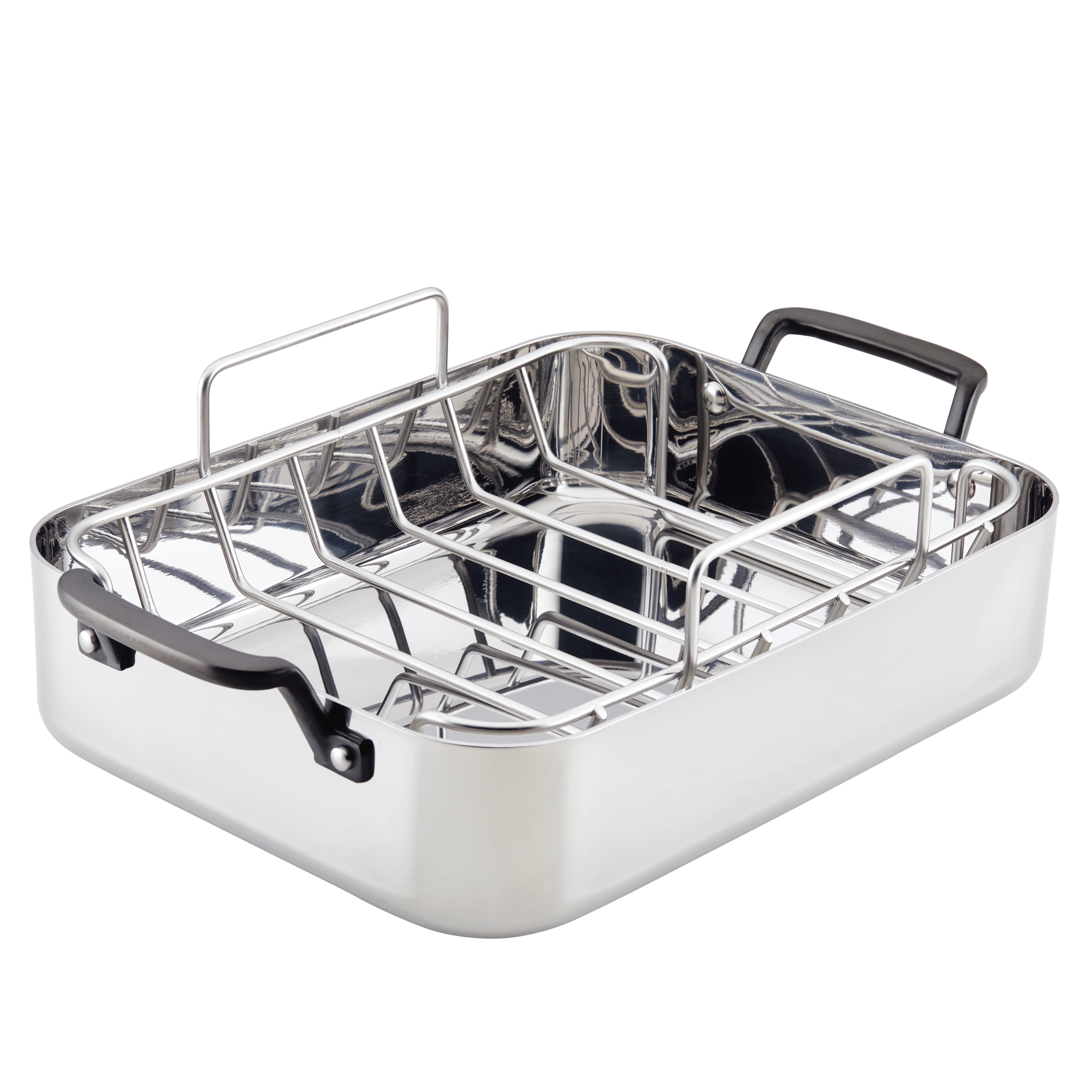 Polished Stainless Steel Non-Stick Roasting Pan with Rack and Handles